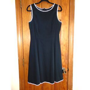 Due per Due Fit and Flare Dress, Black w/White decorative trim, Sz 10, Lined